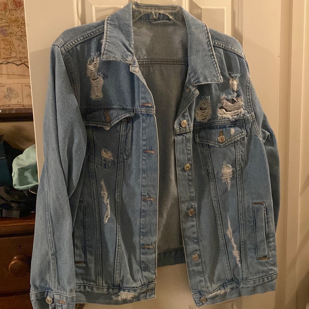 Topshop Oversized Jean Jacket with Graphic in the back